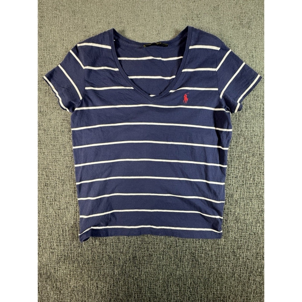 Polo Ralph Lauren  T-Shirt Top Women's Size Medium Navy‎ Blue Striped Cotton